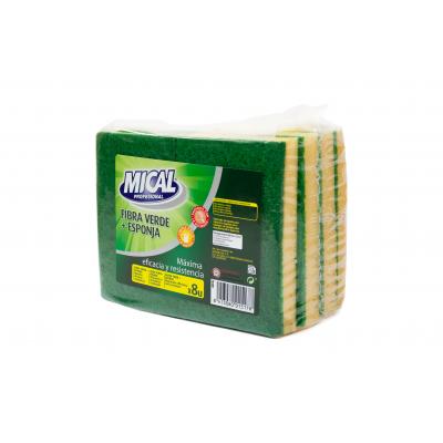 Estropajo Quality Fibra Verde Con Esponja 8u