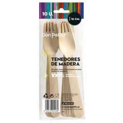 Tenedor Madera 16cm 10u